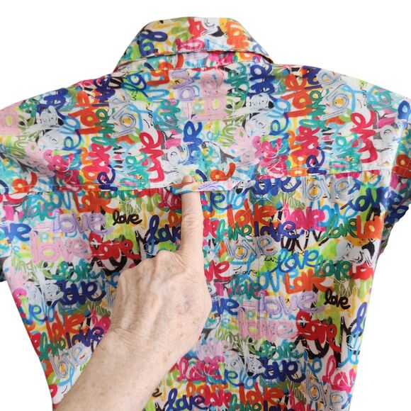 APNY Grafitti Love Print-Boyfriend Button Up Shirt-NWT-Cotton-Streetwear-XS - Picture 7 of 14